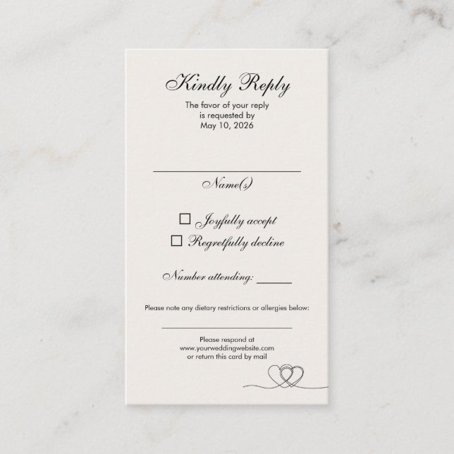 Visite Carte de réponse de mariage Ivory Modern Chic à as (Devant)