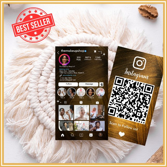 Visite Carte de réseau social avec code QR métallisé or r (Créateur téléchargé)