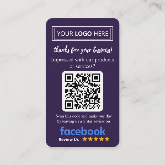Visite Carte de révision Facebook avec logo et code QR De (Devant)