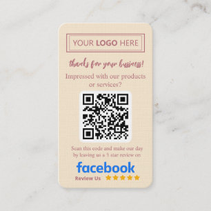 Visite Carte de révision Facebook avec logo et code QR Ro