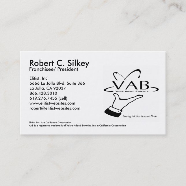 Visite Carte de Robert Silkey (Devant)