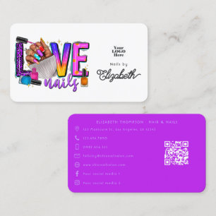 Visite Carte de salon de manucure chic "Love Nails" color