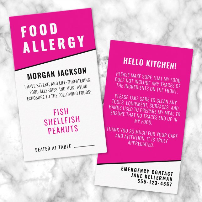 Visite Carte de sécurité de cuisine rose pour allergie al (Food Allergy Pink Kitchen Safety Card)