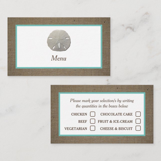 Visite Carte de sélection du menu Dollar et Burlap (Devant / Derrière)