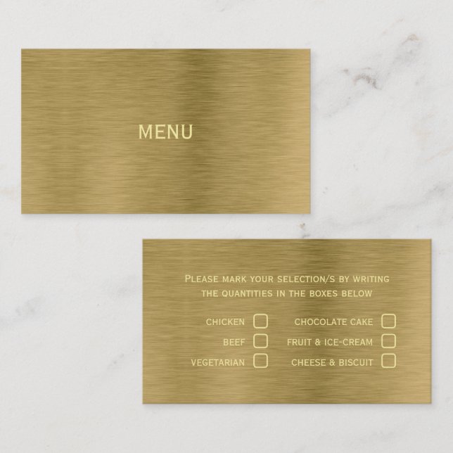 Visite Carte de sélection du menu Faux Gold Metal Texture (Devant / Derrière)