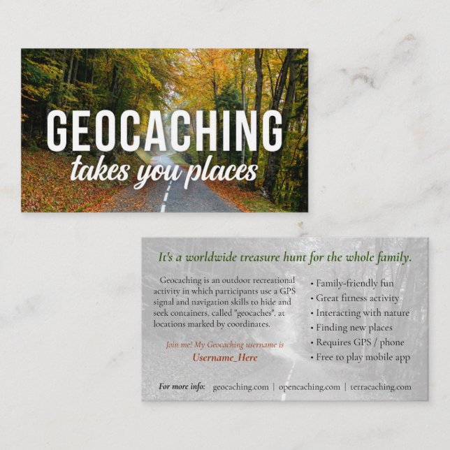 Visite Carte De Sentier Géocaching Avec Informations Pour (Devant / Derrière)