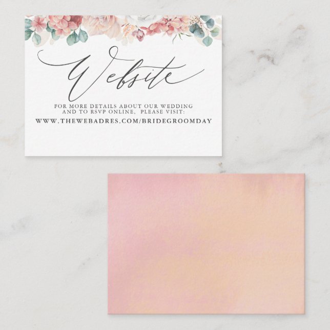 Visite Carte de site Web Dusty Rose Peach Floral Mariage (Devant / Derrière)
