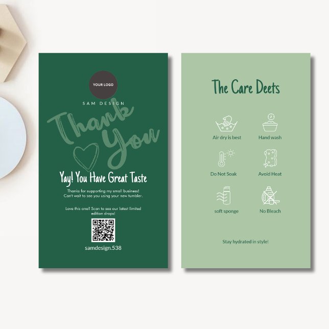 Visite Carte de soin pour gobelet Vert Sauge avec code QR (Créateur téléchargé)