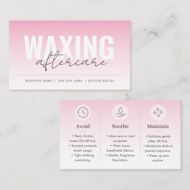 Visite Carte de soins après épilation rose pour salon d'e (Devant / Derrière)