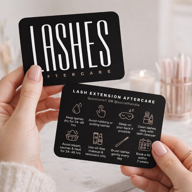 Visite Carte de soins après extension de cils élégante en (Elegant lash extension aftercare card for beauty professionals)