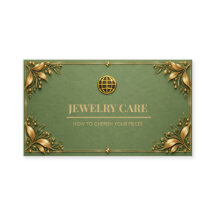 Carte de soins de bijoux minimaliste vert sauge or