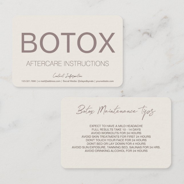 Visite Carte de soins postérieurs à l'instruction Botox C (Devant / Derrière)