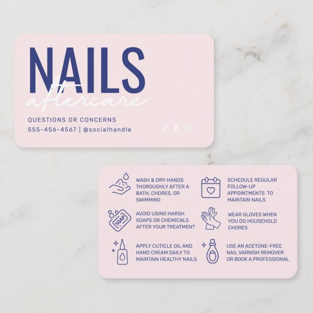 Visite Carte de soins postérieurs aux ongles rose et bleu (Devant / Derrière)