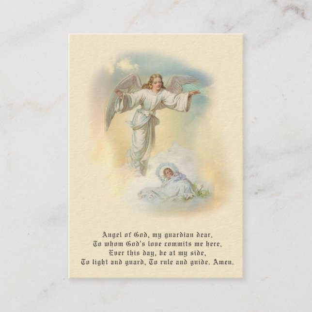 Visite Carte de souvenir de baptême de bébé Ange Prière S (Devant)
