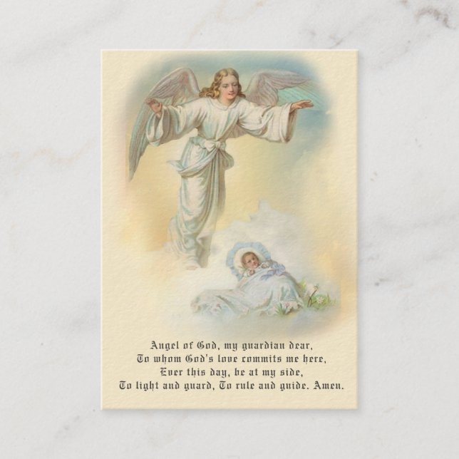Visite Carte de souvenir de baptême de bébé Ange Prière S (Devant)