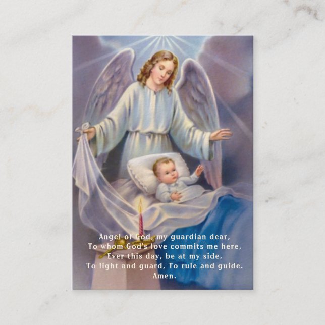 Visite Carte de souvenir de baptême de bébé Ange Prière S (Devant)