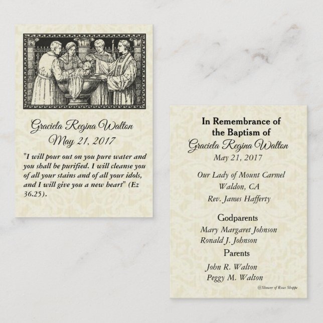 Visite Carte de souvenir de baptême de bébé catholique (Devant / Derrière)