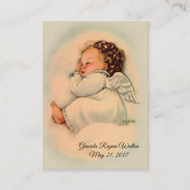 Visite Carte de souvenir de baptême pour bébé fille ange (Devant)