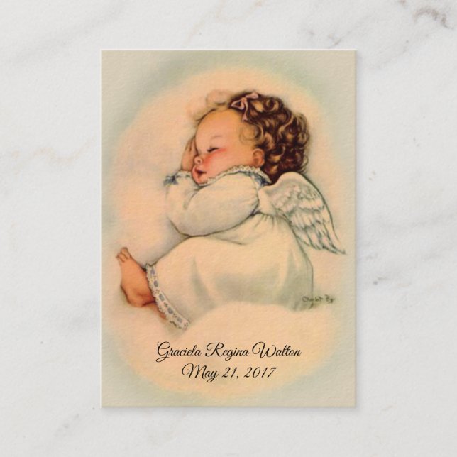 Visite Carte de souvenir de baptême pour bébé fille ange (Devant)