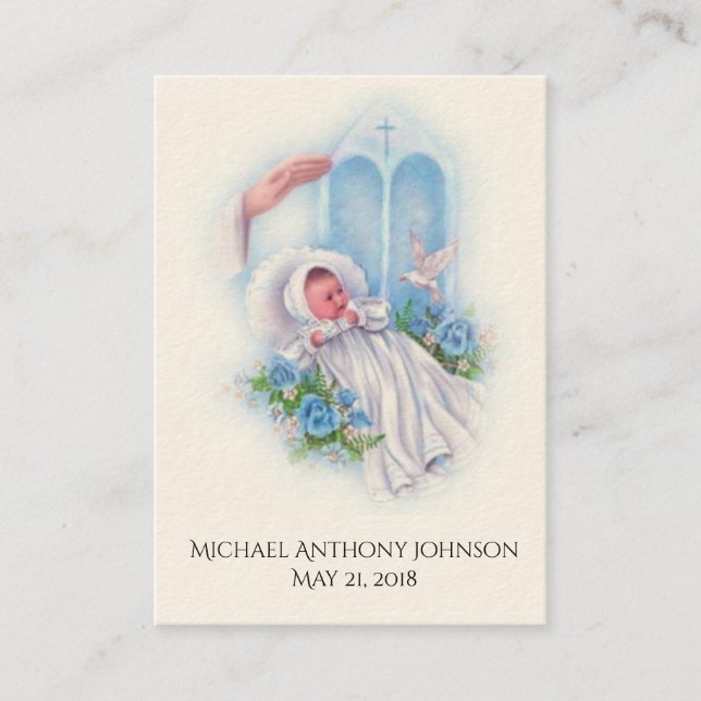 Visite Carte de souvenir de baptême pour bébé garçon cath (Devant)