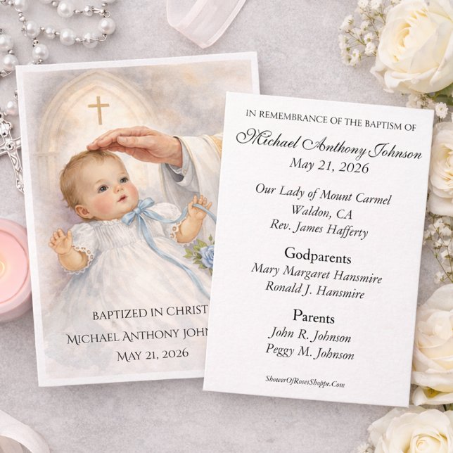 Visite Carte de souvenir de baptême pour bébé garçon cath (Créateur téléchargé)