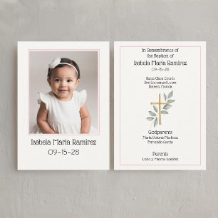 Visite Carte de souvenir de baptême simple photo pour béb