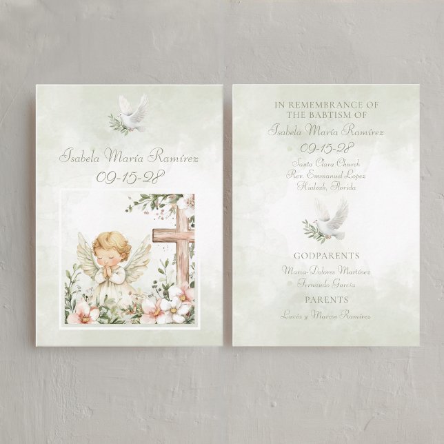 Visite Carte de souvenir de baptême vert priant enfant cr (Créateur téléchargé)