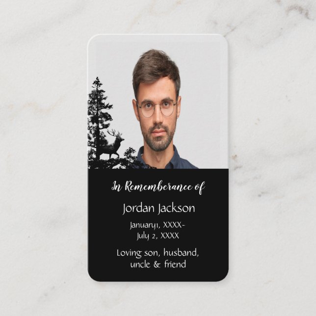 Visite Carte de souvenir de mémoire masculine cerf (Devant)