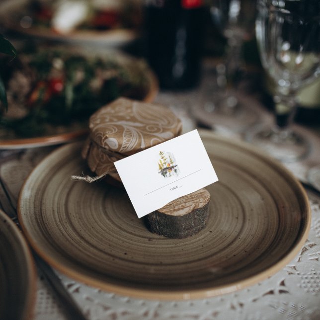 Visite Carte de table de mariage aux pins aquarelle d'aut (Créateur téléchargé)