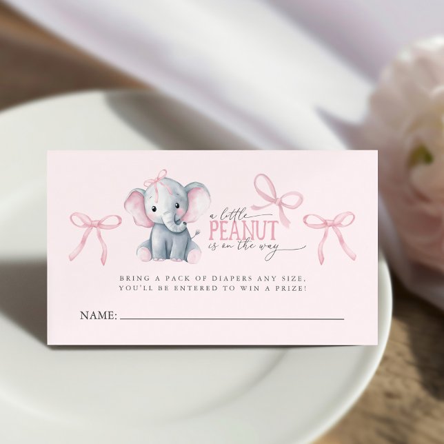 Visite Carte de tirage au sort de couche éléphant à l'aqu (Watercolor Elephant Pink Bow Diaper Raffle Card)