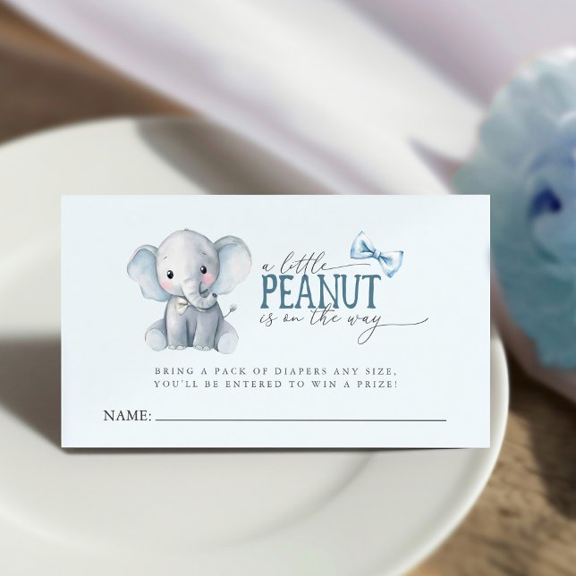 Visite Carte de tirage au sort de couche éléphant à nœud  (Watercolor Elephant Blue Bowtie Diaper Raffle Card)