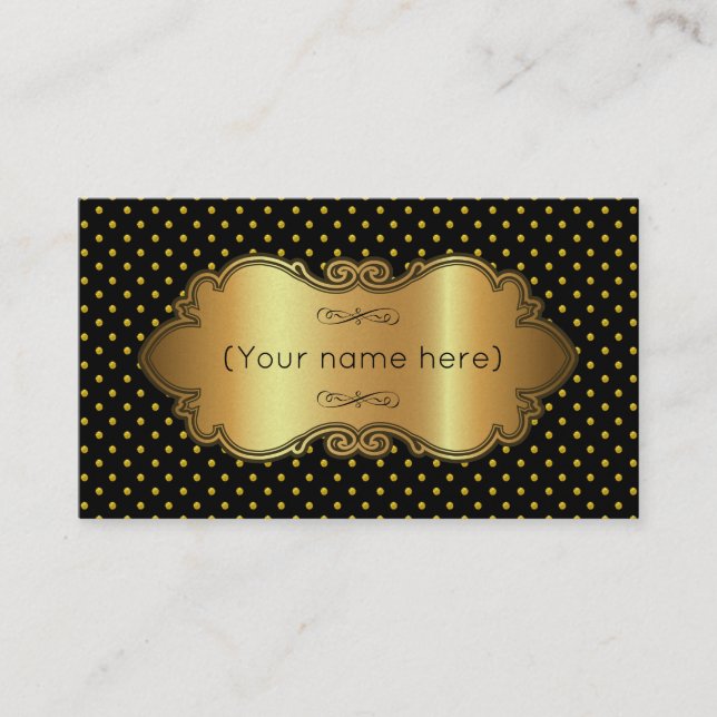 Visite Carte de visite/Noir avec Pois d'or (Devant)