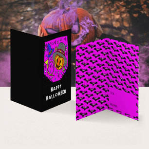 Visite Carte d'échange de Citrouille Horn Bat Halloween