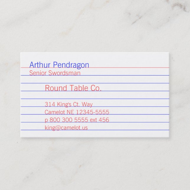 Visite Carte d'index de bureau à lignes réglées bleues cl (Devant)