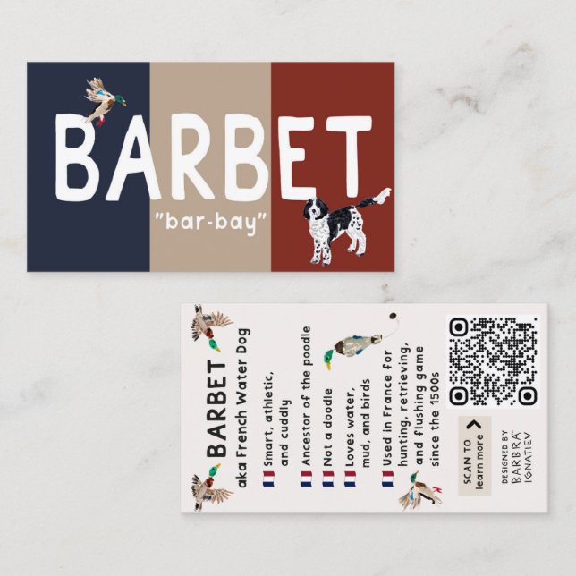 Visite Carte d'information de chien BARBET (Devant / Derrière)
