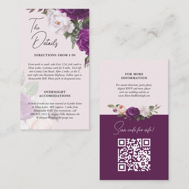 Visite Carte d'information sur les détails de mariage flo (Devant / Derrière)