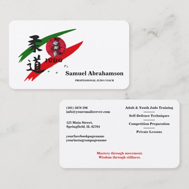 Visite Carte d'instructeur de Judo personnalisée  (Devant / Derrière)