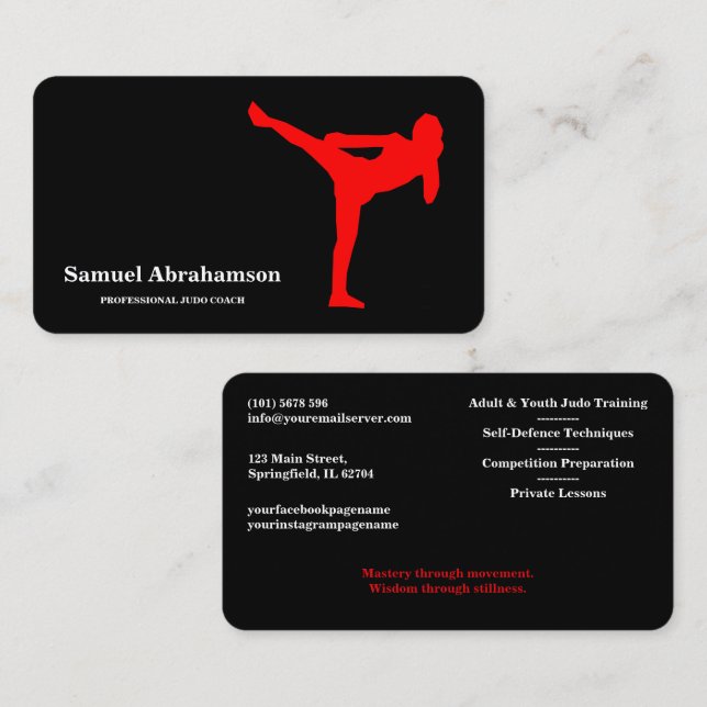 Visite Carte d'instructeur de Judo personnalisée  (Devant / Derrière)