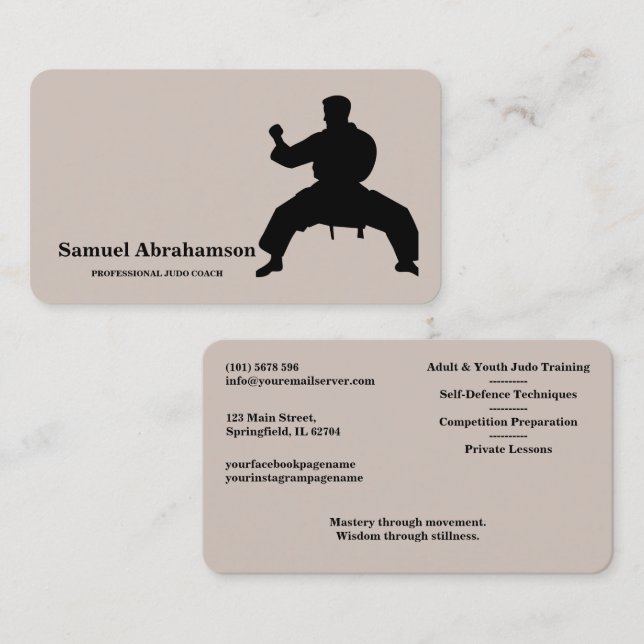 Visite Carte d'instructeur de Judo personnalisée  (Devant / Derrière)