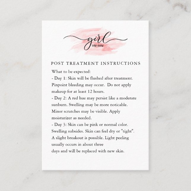 Visite Carte d'instructions de suivi de Microneedling (Devant)