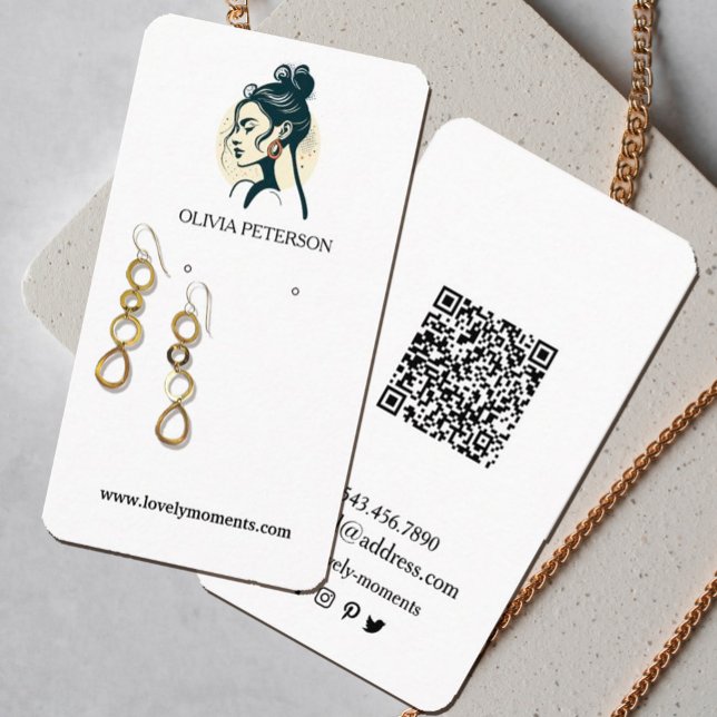 Visite Carte d'oreille pour bijoux de visage de femme (Stunning watercolor earring display cards with a women`s face logo.Perfect for small business owners)