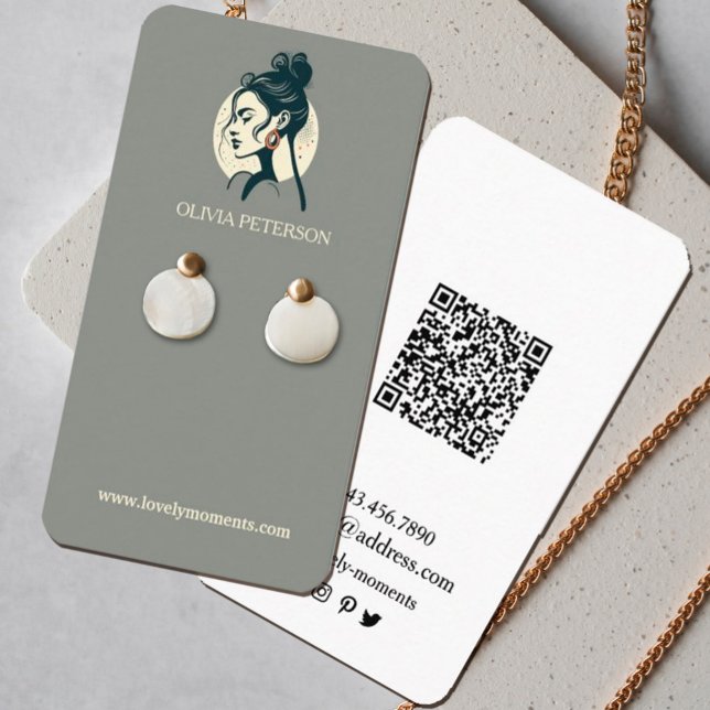 Visite Carte d'oreille pour bijoux de visage de femme (Stunning watercolor earring display cards with a women`s face logo.Perfect for small business owners)