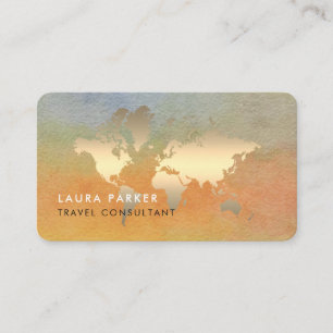 Visite Carte du monde Agent de voyage Watercolor Gold Tou