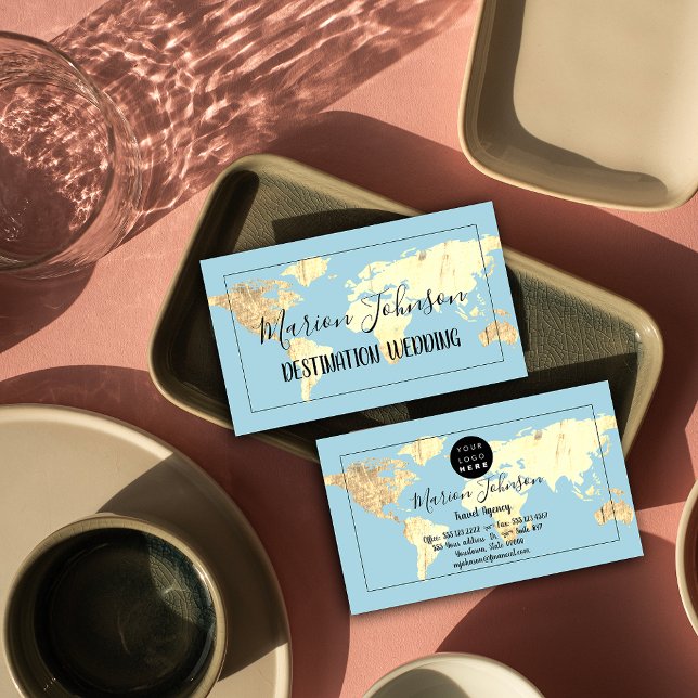 Visite Carte du monde Carte Globe Agence de Voyage Gold B (World Map Globe Map Travel Agency Gold Blue Business Card)