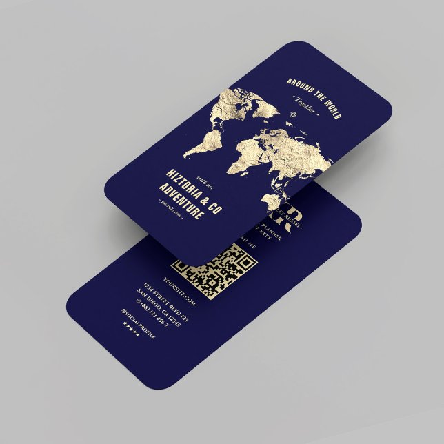 Visite Carte du monde moderne de Travel Planner Midnight  (Modern Travel Planner Midnight Blue Gold World Map Professional Travel Agency Business Card
)
