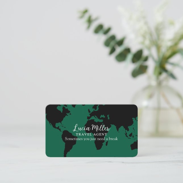 Visite Carte du monde noir agence de voyage verte (Debout devant)