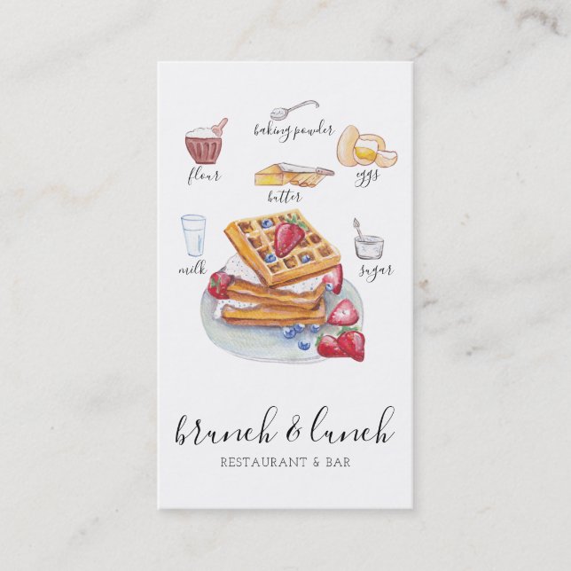 Visite Carte du restaurant du logo de la gaufre d'aquarel (Devant)