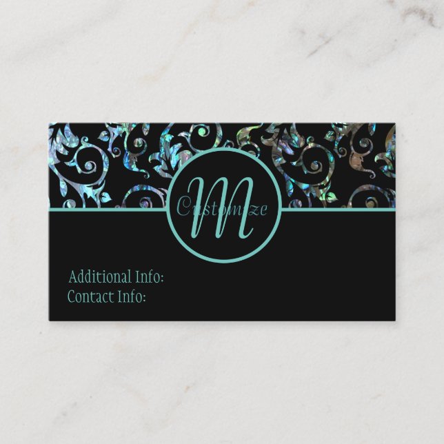 Visite Carte florale de turquoise de monogramme et de (Devant)
