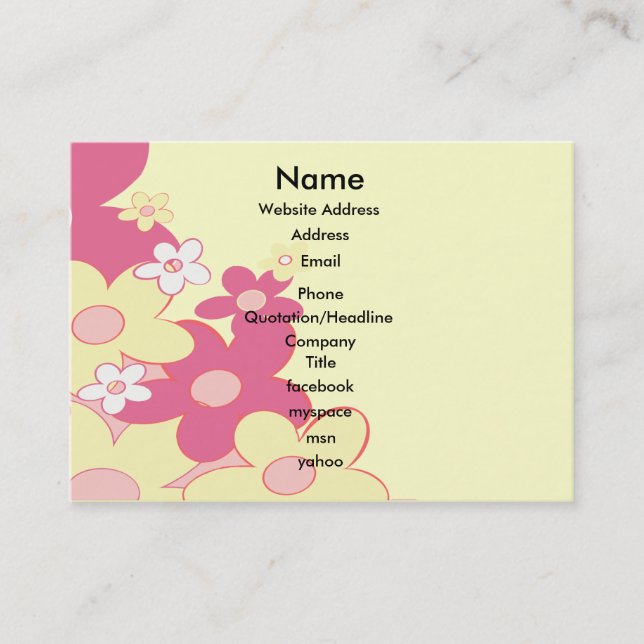 Visite Carte jaune rose de profil de contact de fleurs (Devant)