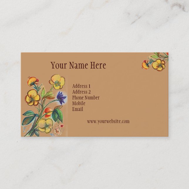 Visite Carte jaune toujours fraîche de fleurs (Devant)